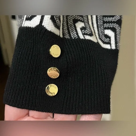 Anne Klein Black White Geometric Pattern Built In Tank Long Cardigan Sweater XL - Picture 4 of 8